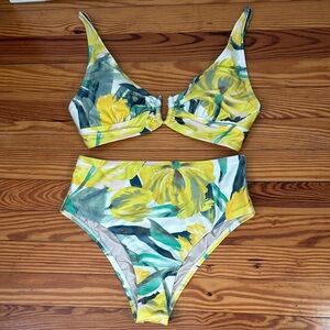 White House Black Market Yellow Floral High-Waist Bikini